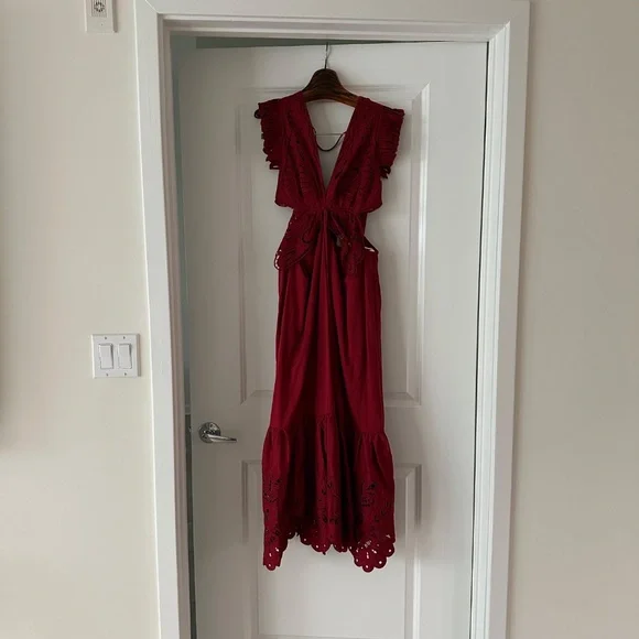 Farm Rio Red Butterfly Cut-Out Midi Dress - Picture 8 of 9